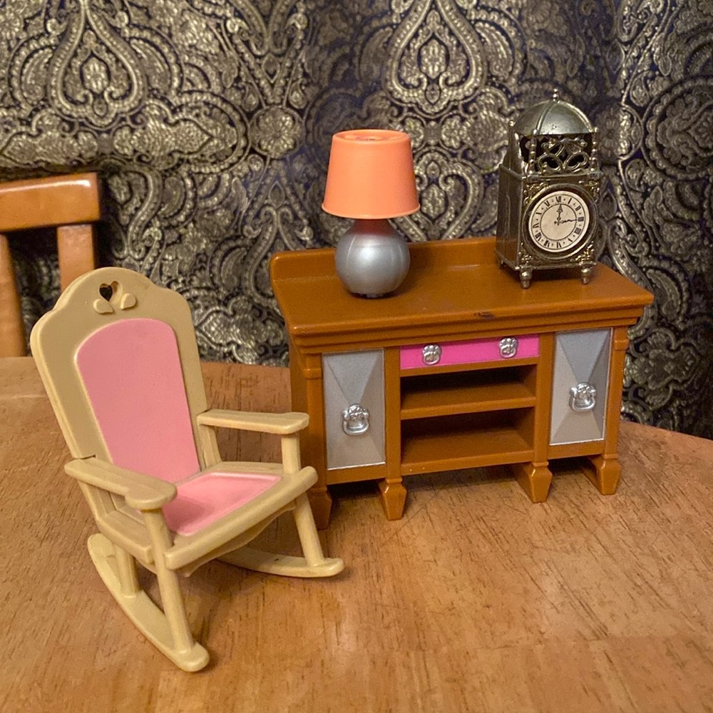 Fisher Price Loving Family Dollhouse Dining Room Buffet Cabinet Pink Silver 2008